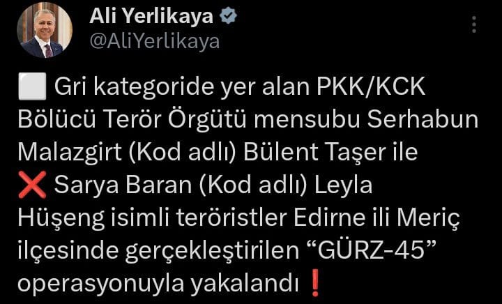Edirne’de Gri Listedeki PKK’lı Terörist Bülent Taşer Yakalandı 1 image_editor_output_image-12174856-1738999458965